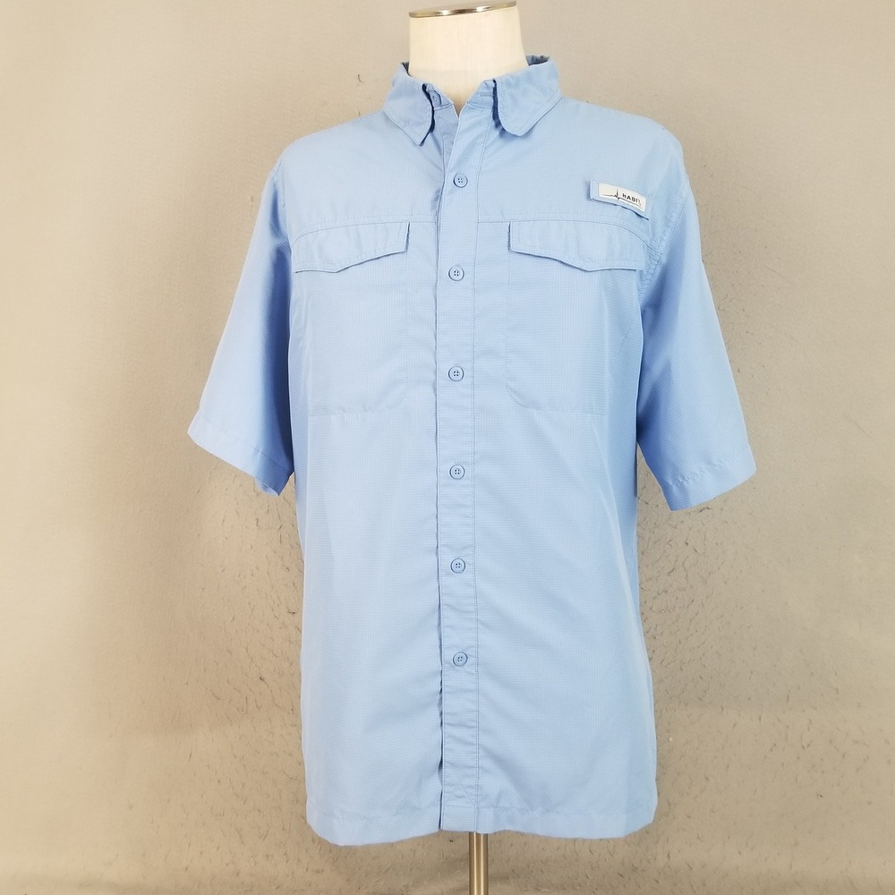 Habit Fishing Shirt Mens L Blue Della Robbia TS1372 SS Solar Factor 40+